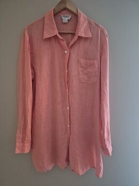 Due Per Due 100% Linen Button Front Tunic Shirt Size 16 Pink Coral